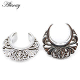 2pcs Retro Stainless Steel Flower Ear Tunnels Plugs Gauges