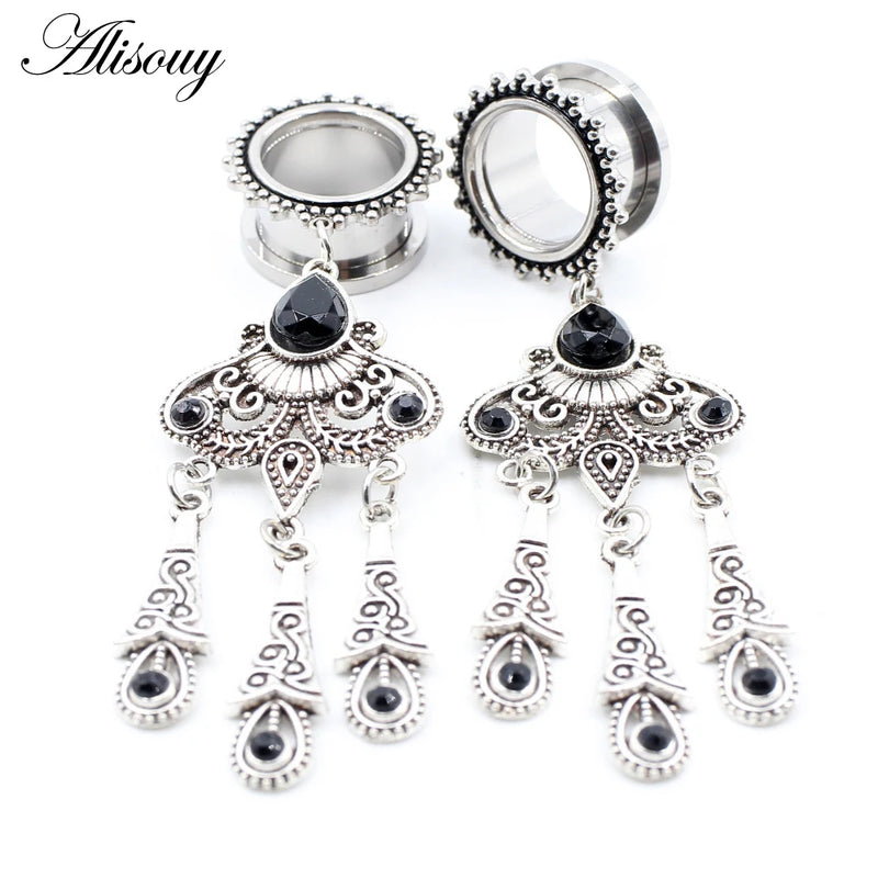 2pcs Retro Water Drop Crystal Ear Plugs Tunnels Gauges Body Jewelry