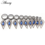 2pcs Retro Zircon Rhombus Dangle Stainless Steel Ear Plugs Tunnels