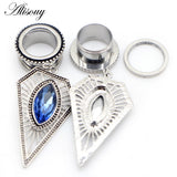 2pcs Retro Zircon Rhombus Dangle Stainless Steel Ear Plugs Tunnels