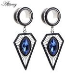 2pcs Retro Zircon Rhombus Dangle Stainless Steel Ear Plugs Tunnels