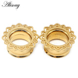 2pcs Flower Flared Ear Plugs Stainless Steel Ear Expander Gauge