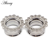 2pcs Flower Flared Ear Plugs Stainless Steel Ear Expander Gauge