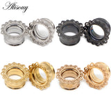 2pcs Flower Flared Ear Plugs Stainless Steel Ear Expander Gauge