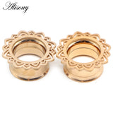 2pcs Flower Flared Ear Plugs Stainless Steel Ear Expander Gauge