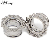 2pcs Flower Flared Ear Plugs Stainless Steel Ear Expander Gauge