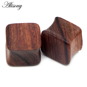 Square Wood Flesh Ear Plugs 8mm-25mm