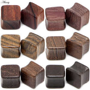 Square Wood Flesh Ear Plugs 8mm-25mm