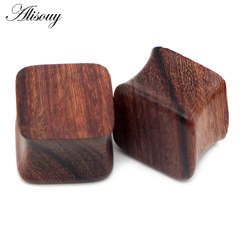 Square Wood Flesh Ear Plugs 8mm-25mm