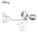 2pcs Stainless Steel Butterfly Pendant Ear Tunnels Plugs