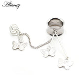 2pcs Stainless Steel Butterfly Pendant Ear Tunnels Plugs