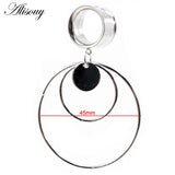 Stainless Steel Round Dangle Ear Plugs Tunnel Gauges Earrings