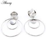 Stainless Steel Round Dangle Ear Plugs Tunnel Gauges Earrings