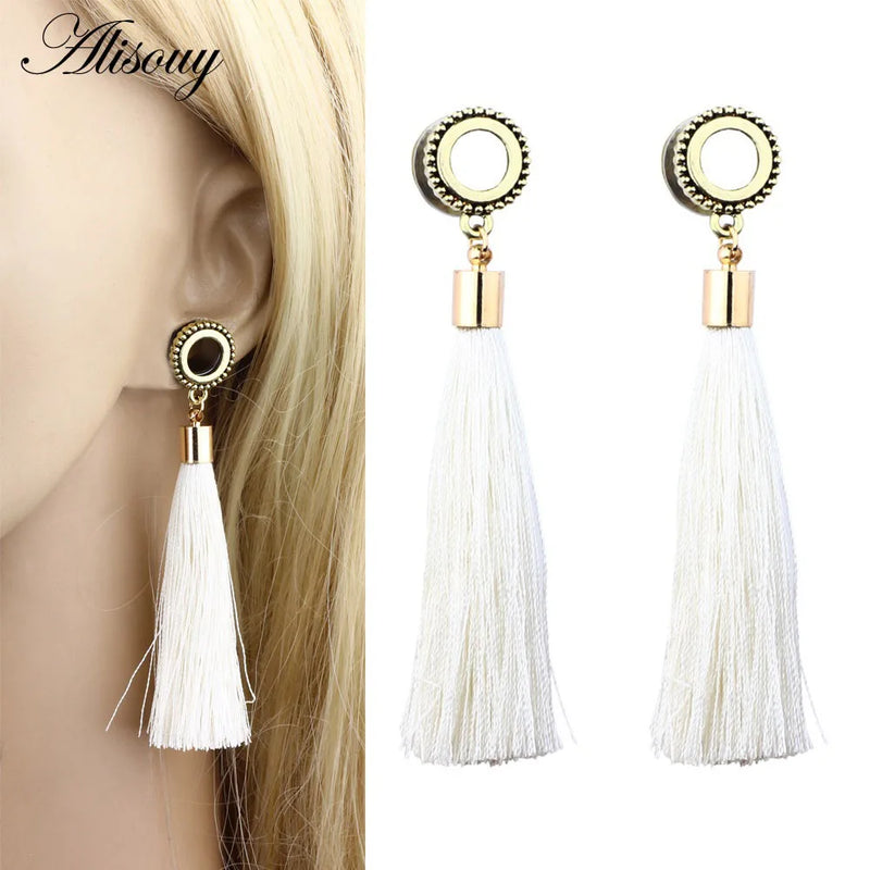 2pcs Stainless Steel Ear Plugs Screw Back Ear Flesh Tunnels Dangle Plugs