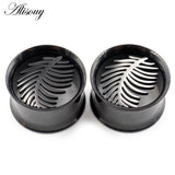 2pcs Stainless Steel Feather Leaf Ear Tunnel Plugs Flesh Expander Gauges