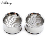2pcs Stainless Steel Feather Leaf Ear Tunnel Plugs Flesh Expander Gauges
