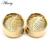 2pcs Stainless Steel Feather Leaf Ear Tunnel Plugs Flesh Expander Gauges