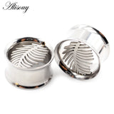 2pcs Stainless Steel Feather Leaf Ear Tunnel Plugs Flesh Expander Gauges