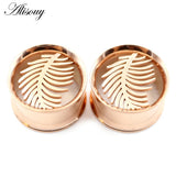 2pcs Stainless Steel Feather Leaf Ear Tunnel Plugs Flesh Expander Gauges