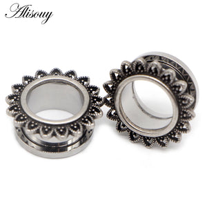 2pcs Stainless Steel Zirconia Ear Tunnels Plugs Gauges Body Piercing Jewelry