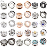 2pcs Stainless Steel Zirconia Ear Tunnels Plugs Gauges Body Piercing Jewelry