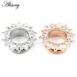 2pcs Stainless Steel Zirconia Ear Tunnels Plugs Gauges Body Piercing Jewelry