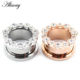 2pcs Stainless Steel Zirconia Ear Tunnels Plugs Gauges Body Piercing Jewelry