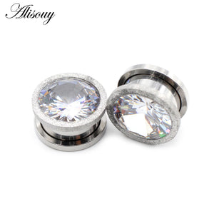 2pcs Stainless Steel Zirconia Ear Tunnels Plugs Expander Gauges