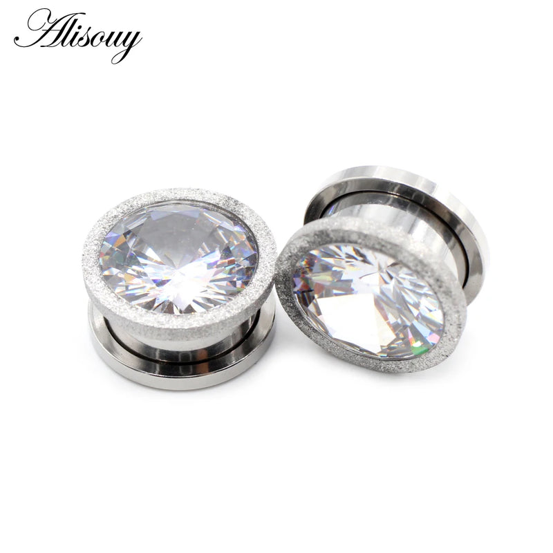 2pcs Stainless Steel Zirconia Ear Tunnels Plugs Expander Gauges