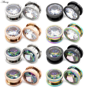 2pcs Stainless Steel Zirconia Ear Tunnels Plugs Expander Gauges