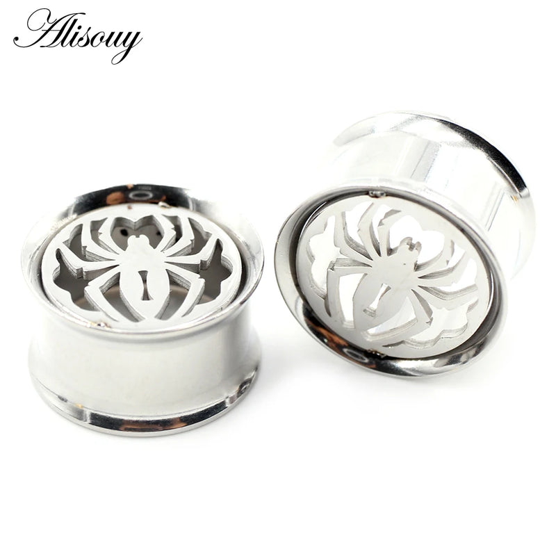 2pcs Stainless Steel Spider Ear Tunnels Plugs Flesh Expanders Gauges