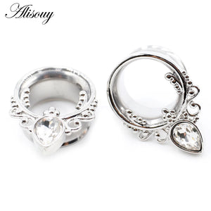 2pcs Leaf Snails Zirconia Ear Tunnels Stainless Steel Plugs Gauges