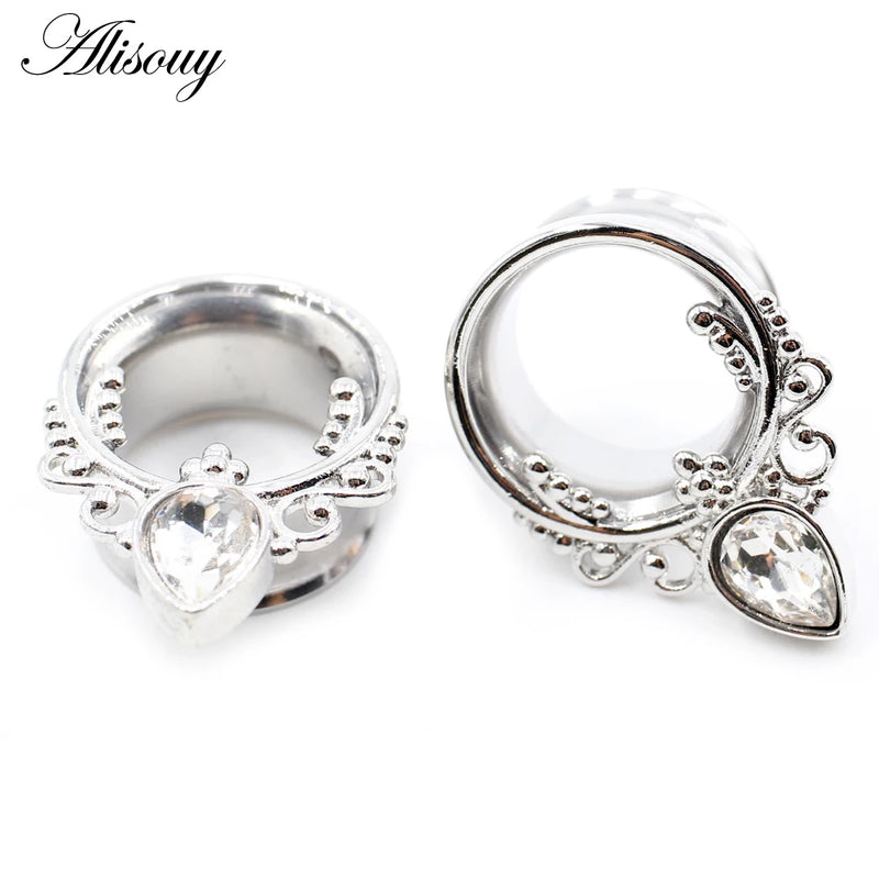 2pcs Leaf Snails Zirconia Ear Tunnels Stainless Steel Plugs Gauges