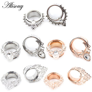 2pcs Leaf Snails Zirconia Ear Tunnels Stainless Steel Plugs Gauges
