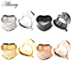 2pcs Stainless Steel Heart Pendant Ear Tunnel Plugs