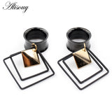 2pcs Stainless Steel Rhombus Square Ear Plug Tunnel Gauges Piercing