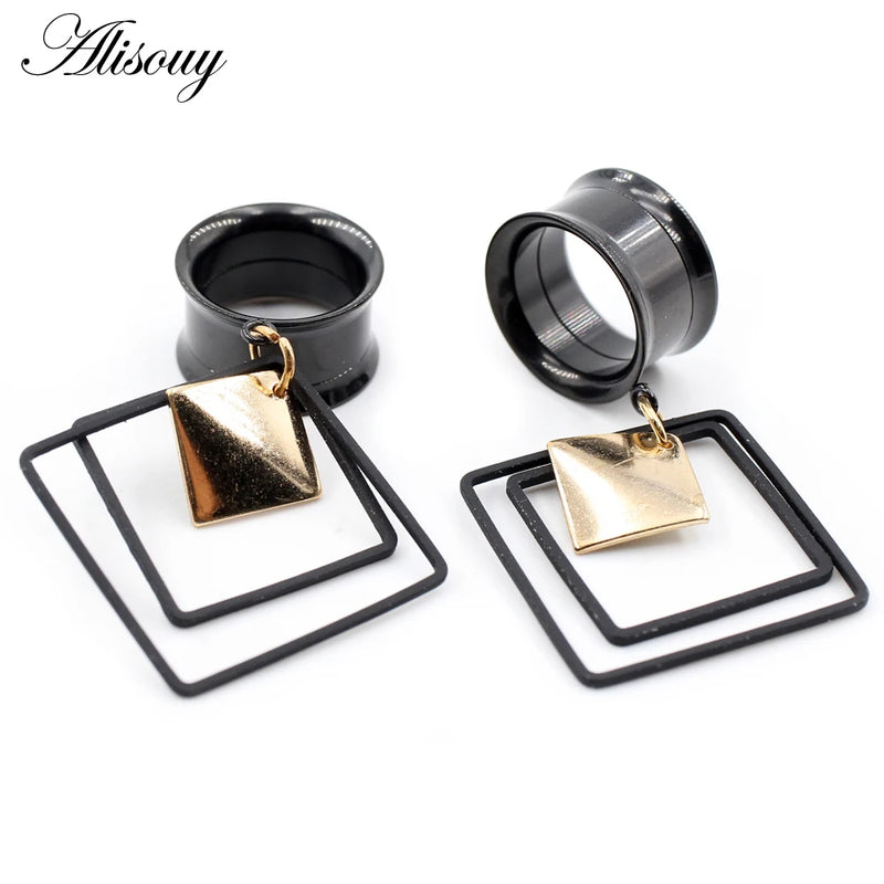 2pcs Stainless Steel Rhombus Square Ear Plug Tunnel Gauges Piercing