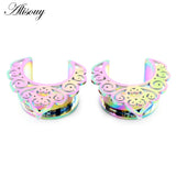 2pcs Stainless Steel Semicircle Ear Tunnels Plugs Stretchers Gauges Earrings