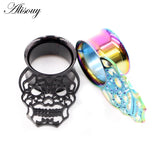 2pcs Stainless Steel Skull Ear Tunnels Plugs Gauges Body Piercing Jewelry