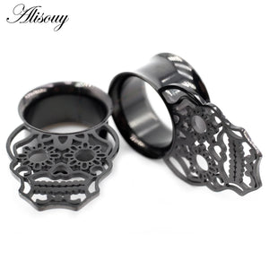 2pcs Stainless Steel Skull Ear Tunnels Plugs Gauges Body Piercing Jewelry