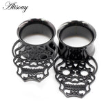 2pcs Stainless Steel Skull Ear Tunnels Plugs Gauges Body Piercing Jewelry