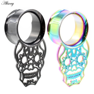 2pcs Stainless Steel Skull Ear Tunnels Plugs Gauges Body Piercing Jewelry