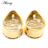 2pcs Stainless Steel Ear Tunnels Tear Water Drop Snake Plugs Expander Gauges