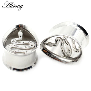 2pcs Stainless Steel Ear Tunnels Tear Water Drop Snake Plugs Expander Gauges