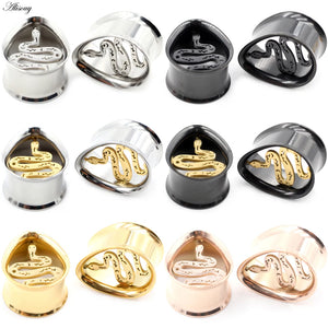 2pcs Stainless Steel Ear Tunnels Tear Water Drop Snake Plugs Expander Gauges