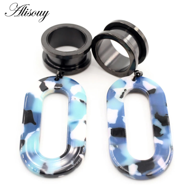 2pcs Stainless Steel Acrylic Ear Tunnels Plugs Expander Stretcher Earrings