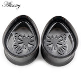 2pcs Water Drop Butterfly Ear Tunnels Plugs Stretcher Gauges Earrings