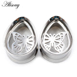 2pcs Water Drop Butterfly Ear Tunnels Plugs Stretcher Gauges Earrings