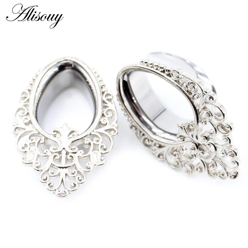 2pcs Stainless Steel Water Drop Ear Tunnels Plugs
