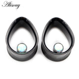 2pcs Water Drop Opal Stone Ear Tunnels Plugs Stainless Steel